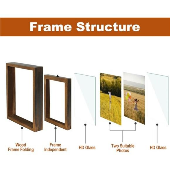 Rustic wood 4x6 rotating picture frame set double sided glass photo display - Picture 6 of 7